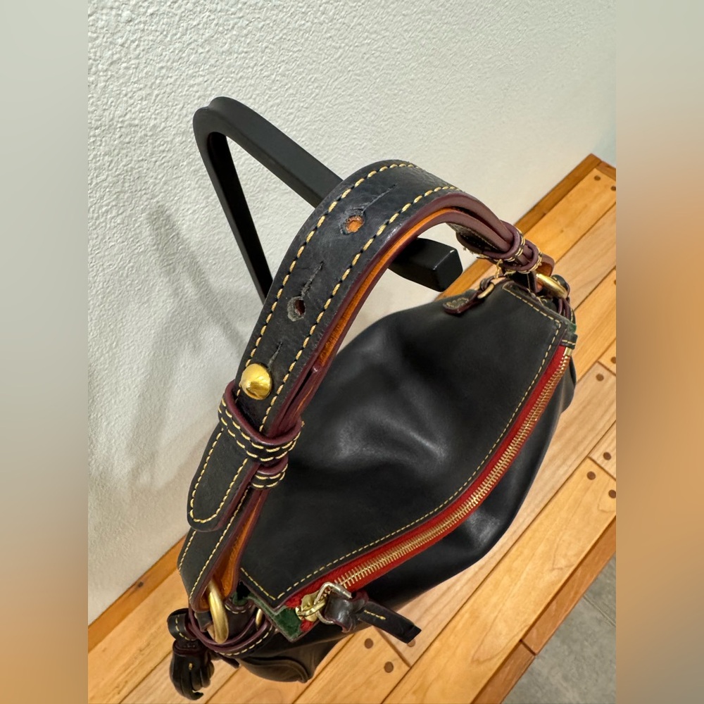 Dooney & Bourke Black Leather Hobo with Brown Trim and Red Accent - Picture 5 of 9